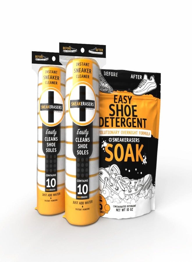 SneakERASERS Instant Sole and Sneaker Cleaner with Overnight Soak - Premium Shoe Cleaning Kit with Dual-Sided Sponges - Effective Shoe Cleaner for White Sneakers, Tennis Shoes - 20 Pack with Soak - Image 2